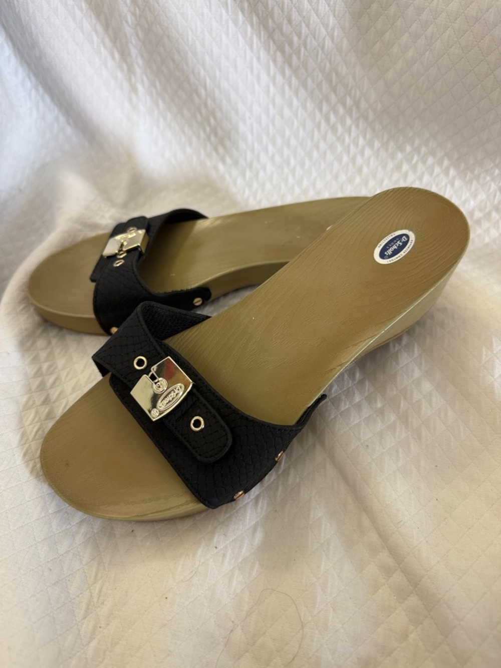 Dr. Scholl’s Original Collection Slides | Black Snakeskin Embossed | Size 8